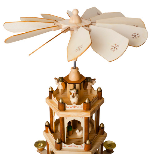 BRUBAKER Wooden Christmas Pyramid - 18 Inches - 3 Tier Carousel - Nativity Play - Designed in Germany
