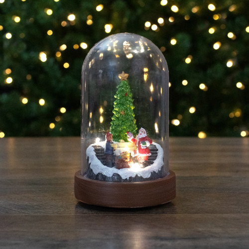 Lighted Santa and Christmas Tree Cloche Style Decoration - 7"