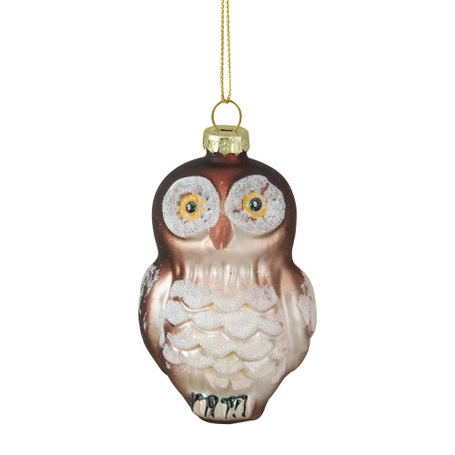 3.75" Brown and White Glass Owl Christmas Ornament