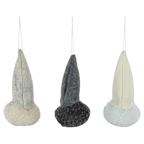 Set of 3 Gray and Cream Plush Gnomes Christmas Ornaments 4.75"