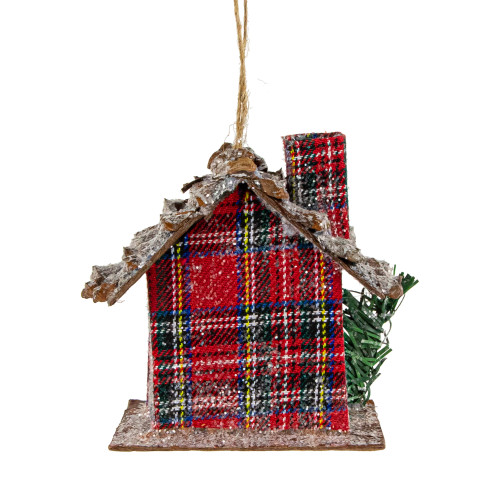 4.25" Red Plaid and Pine Needle Rustic Birdhouse Christmas Ornament