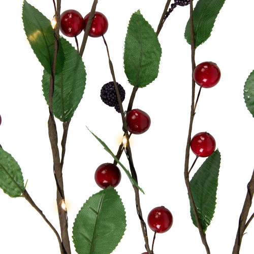 Lighted Mixed Berry Pinecone Christmas Spray - 24" - Warm White - Set of 3