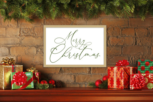 Green Merry Christmas 15.5" x 21.5" Framed Christmas Wall Decor Art Print Sign Poster in a Natural Wooden Frame with UV Acrylic and Hangers