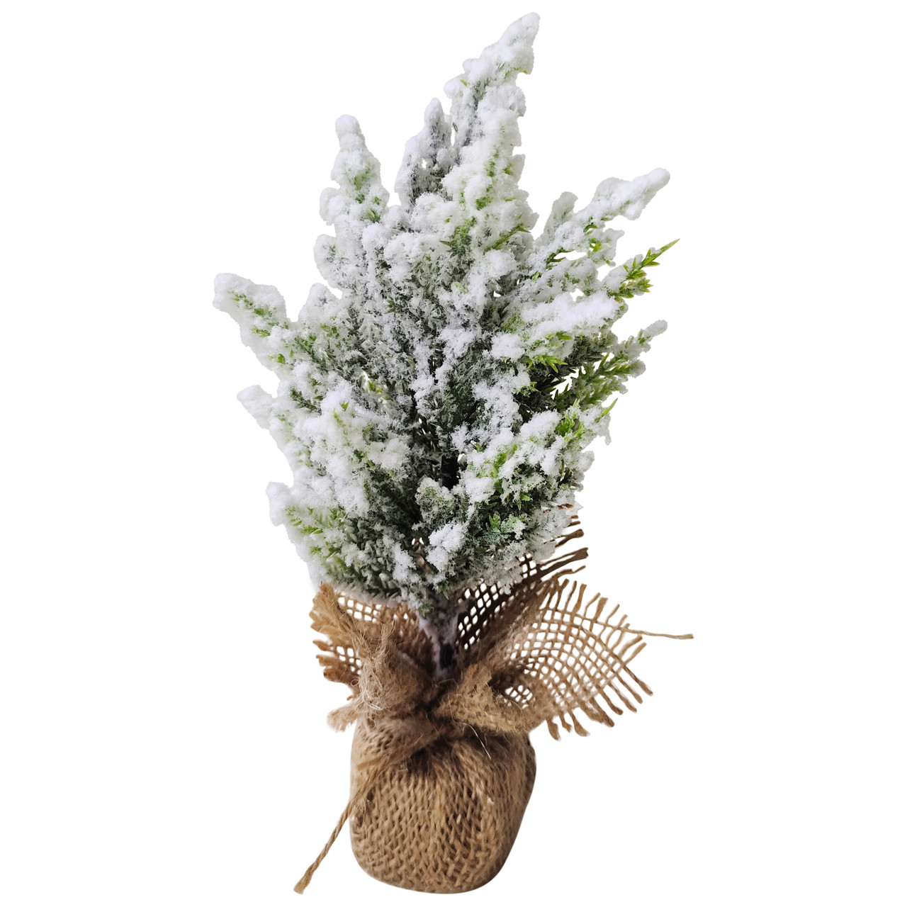 Heavily Flocked Pine Tree in Burlap Base Christmas Decoration - 9.5"
