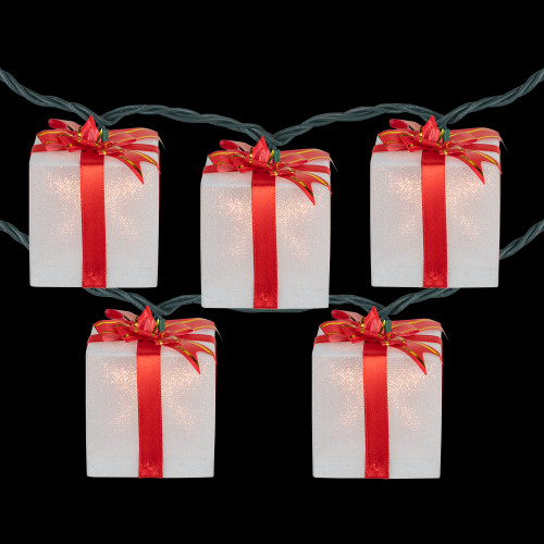 10-Count White and Red Christmas Present Light Set- 7.5ft, Green Wire
