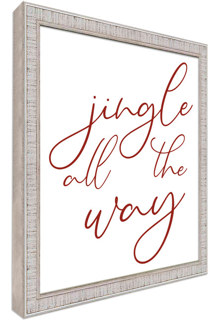 Jingle All The Way 17.5" x 21.5" Framed Christmas Wall Decor Art Print Sign Poster in a White Wooden Frame with UV Acrylic and Hangers