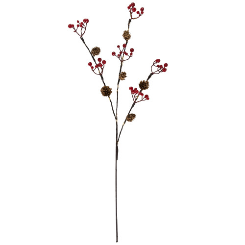 Lighted Pinecones and Berries Christmas Spray - 29" - Warm White