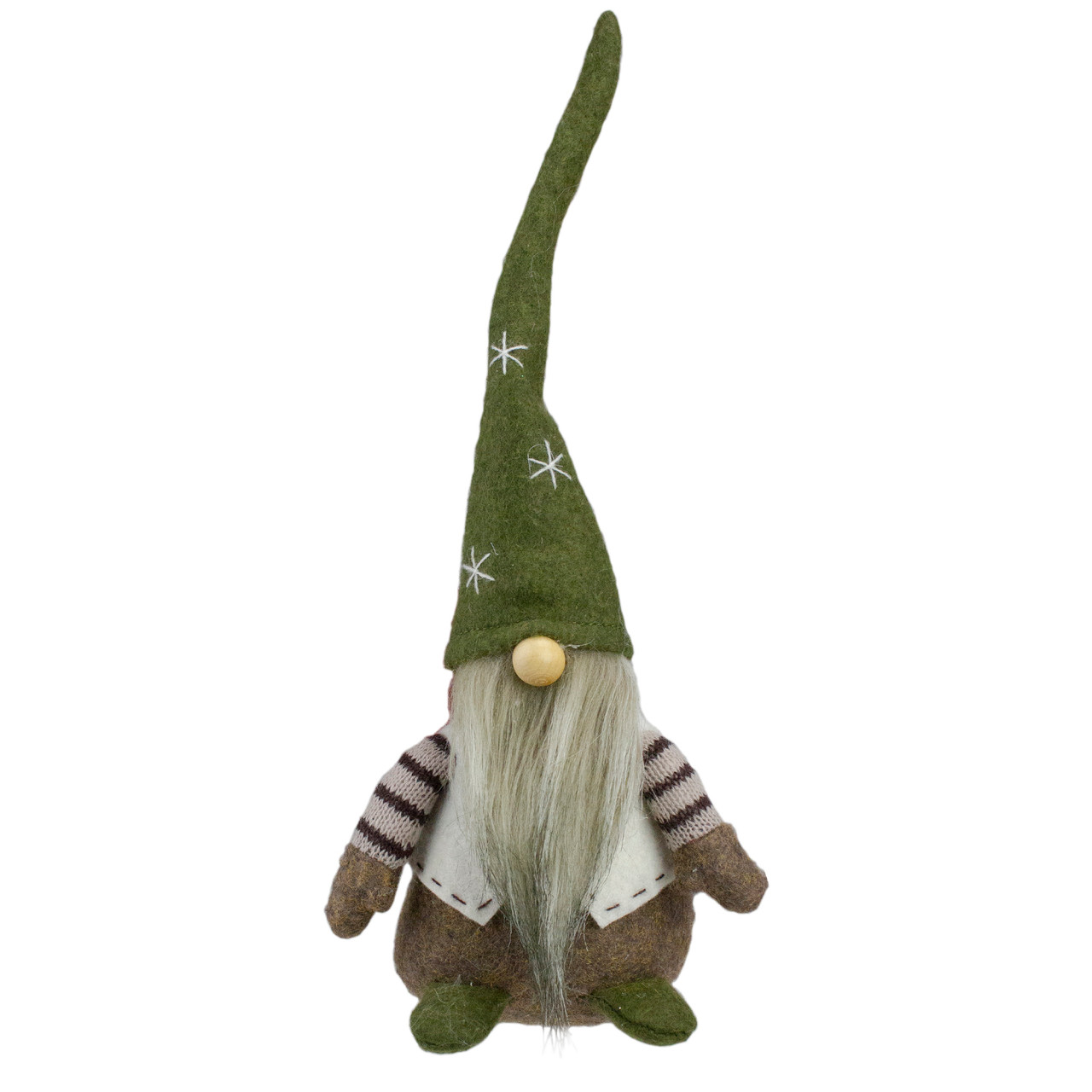 Sitting Gnome with Pointy Snowflake Hat Christmas Figure - 12" - Green and Brown