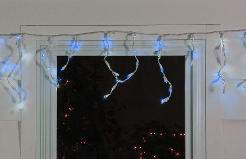 100ct Blue LED Wide Angle Icicle Christmas Lights, 5.5 ft White Wire