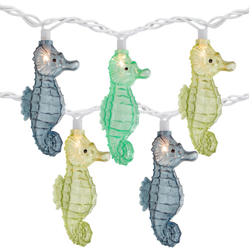 10 Count Blue and Green Seahorse Novelty String Lights, 6.5 ft White Wire