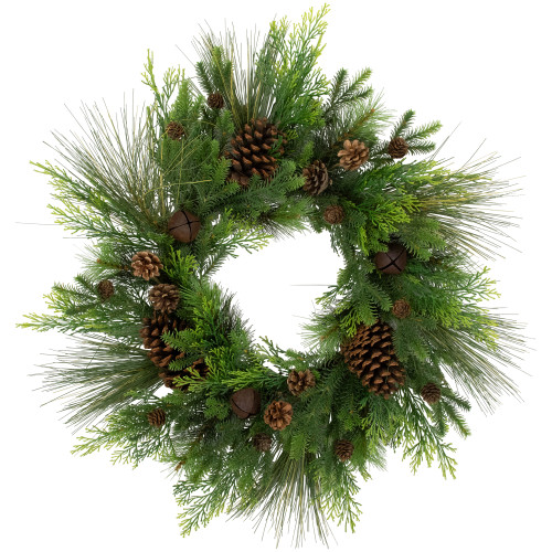 Real Touch?? Pinecones and Jingle Bells Artificial Christmas Wreath - 26" - Unlit