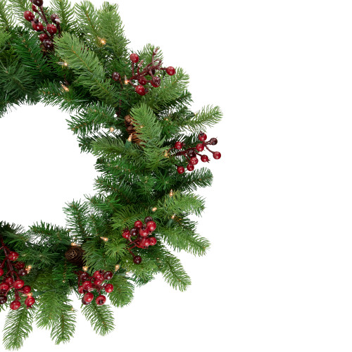 Real Touch?? Pre-lit Noble Fir with Berries Artificial Christmas Wreath - 24" - Clear Lights