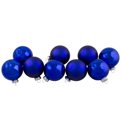 9ct Shiny and Matte Royal Blue Glass Ball Christmas Ornaments 2.5" (65mm)
