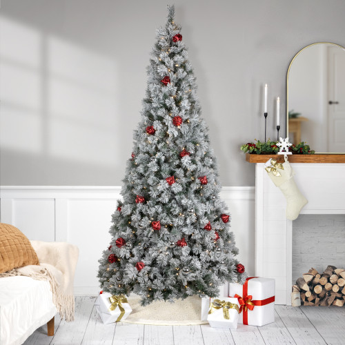Pre-Lit Snowy Bristle Pine Artificial Christmas Tree - 7.5' - Warm White LED Lights