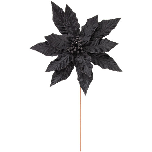 26" Black Glittered Poinsettia Christmas Stem Spray