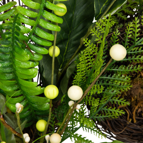 Green and Brown Foliage Artificial Spring Wreath with Nest - 24" - Unlit