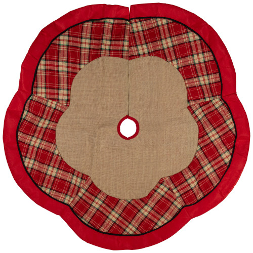 48" Burlap and Red Plaid Christmas Tree Skirt