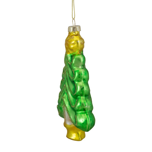 5.25" Green and Gold Glass Christmas Tree Hanging Ornament