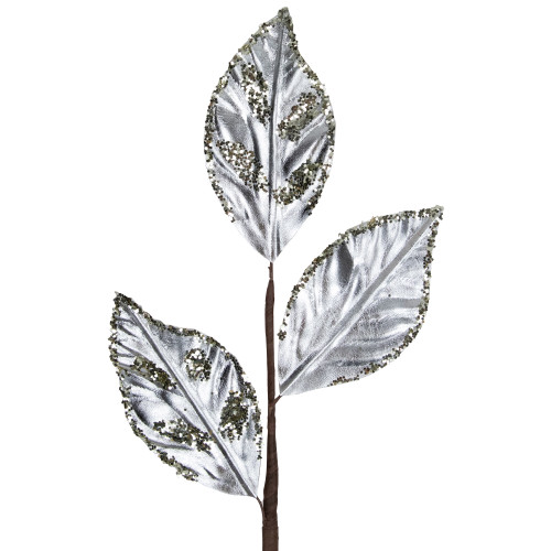 25" Glittered Platinum Leaves Christmas Spray