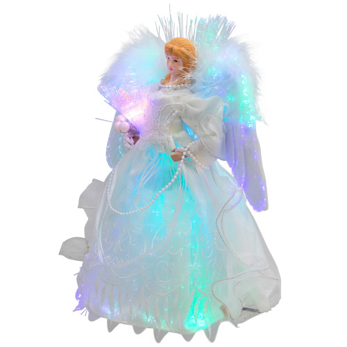 Fiber Optic Color-Changing Angel with Dove Christmas Tree Topper - 12" - White