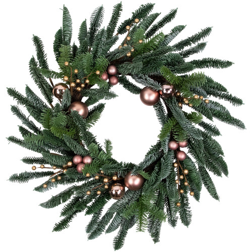 Rose Gold Ball Ornaments Artificial Christmas Wreath, 28-Inch, Unlit