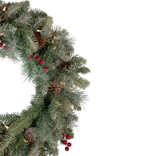 Pre-Lit Snowy Waterloo Pine Artificial Christmas Wreath - 24-Inch, Clear Lights