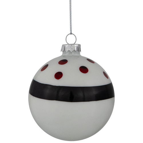 Shiny Finish Striped Christmas Glass Ball Ornaments - 3" (80mm) - White and Black  - Set of 4
