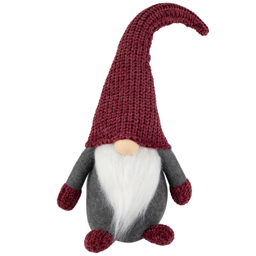 Standing Gnome with Knitted Hat Christmas Decoration - 18" - Mauve and Gray