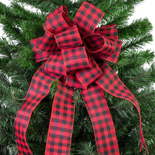19" Buffalo Plaid Print 14 Loop Christmas Bow Tree Topper