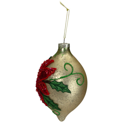 Poinsettia Finial Christmas Ornament - 6.5" - Red and Gold