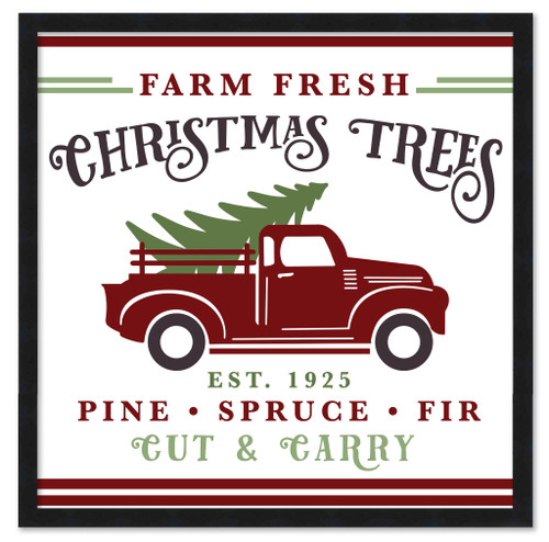 Farm Fresh Christmas Trees 15.5" x 15.5" Framed Christmas Wall Decor Art Print Sign Poster in a Black Wooden Frame with UV Acrylic and Hangers