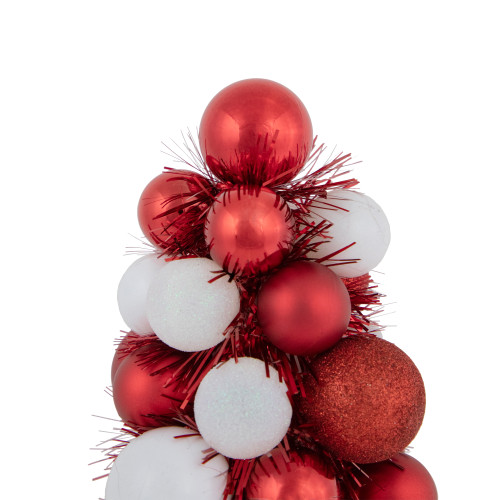 3-Finish Shatterproof Ball Christmas Tree with Tinsel - 15.75" - Red and White