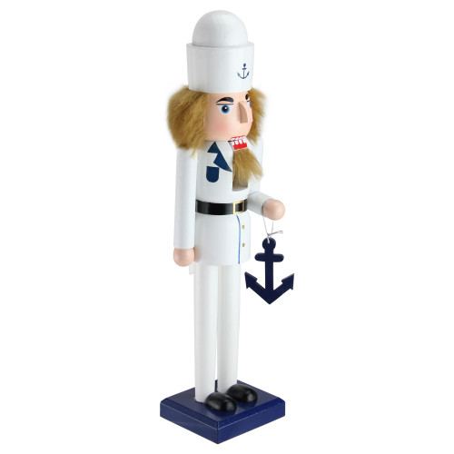 15" White and Blue Navy Sailor Wooden Christmas Nutcracker