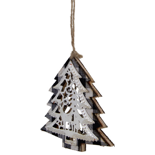 4" Black and White Buffalo Plaid  Christmas Tree with Reindeer Ornament