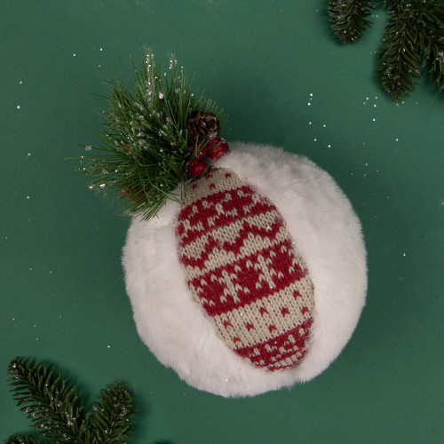 8" Faux Fur and Nordic Print Christmas Ball Ornament