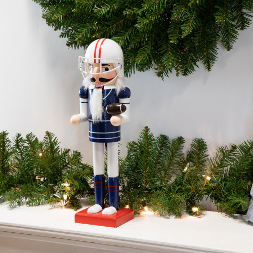 14" Red and White Wooden Christmas Nutcracker Football Player