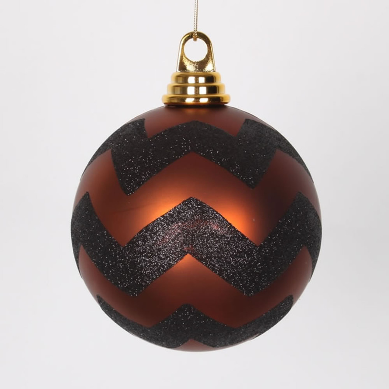 2-Finish Brown and Black Chevron Shatterproof Christmas Ball Ornament 4.75" (120mm)