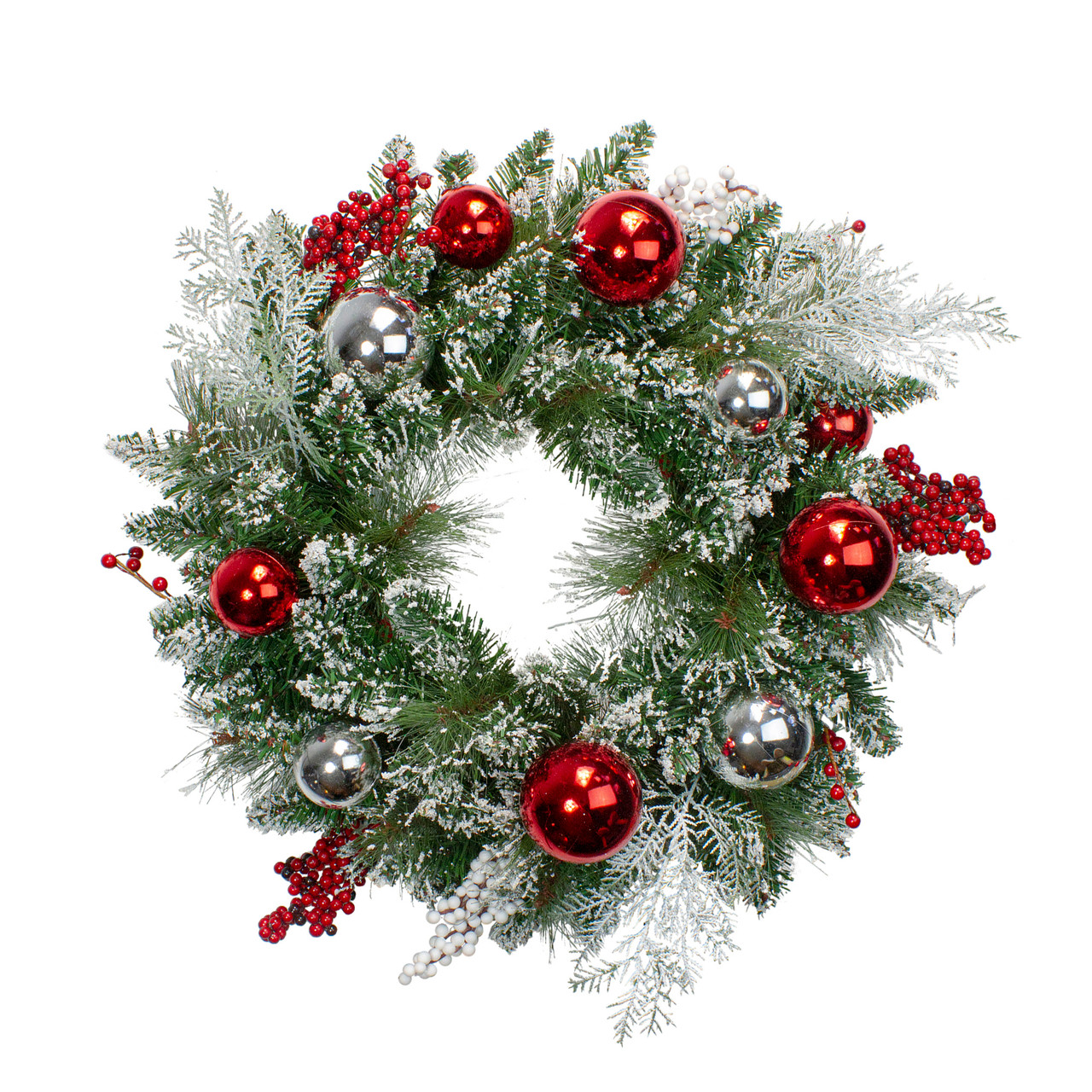 Flocked Mixed Pine with Ornaments Artificial Christmas Wreath - 24" - Unlit