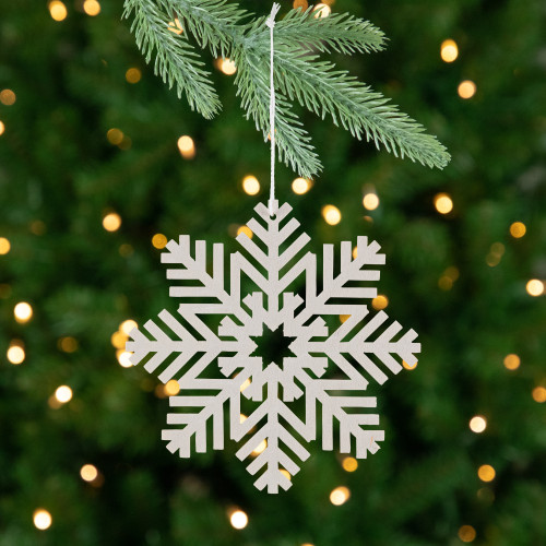 Snowflake Shaped Cut-Out Wooden Christmas Ornaments - 4.75" - White - Set of 4