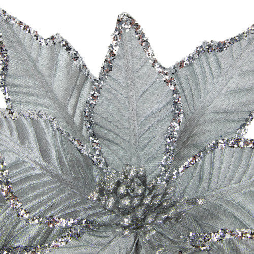 25" Glittered Silver Poinsettia Christmas Stem Spray