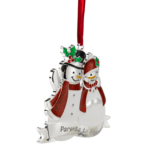 3.5" Silver-Plated Snowmen Parents to Be Christmas Ornament with European Crystals