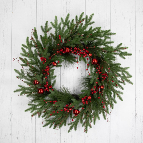 Real Touch?? Berries and Pine Artificial Christmas Wreath  - 32" - Unlit