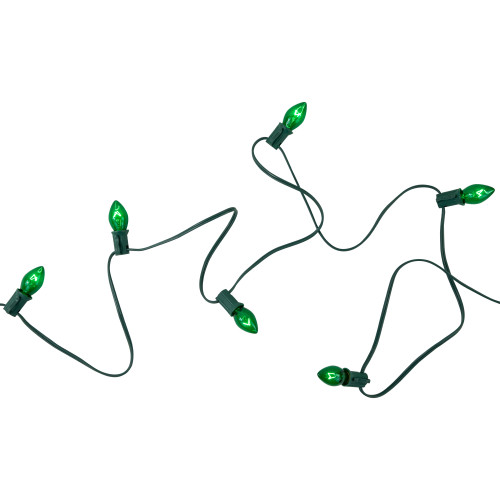 25-Count C7 Transparent Green Christmas Light Set, 24 ft Green Wire