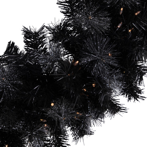 Pre-Lit Battery Operated Black Bristle Christmas Wreath - 36" - Warm White LED Lights