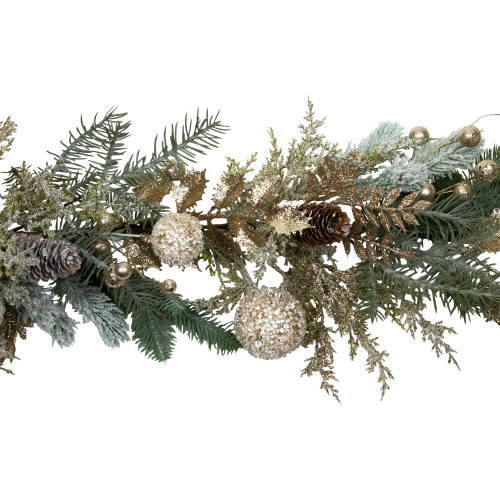 Glittered Mixed Foliage with Ornaments Artificial Christmas Garland - 6' x 7" - Unlit
