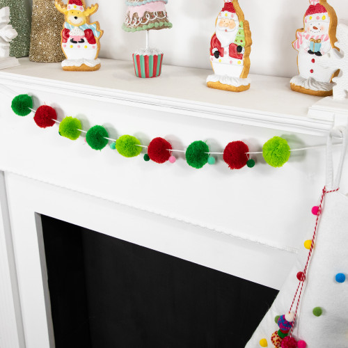 Pom Pom Christmas Garland - 4' x 2" - Green and Red - Unlit