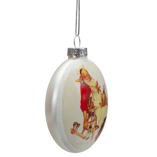 3" Norman Rockwell 'Santa and His Helpers' Glass Christmas Disc Ornament