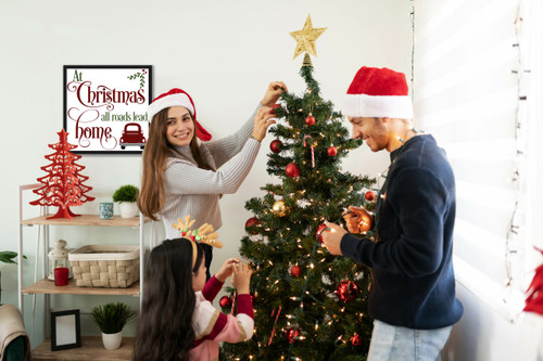 All Roads Lead Home 17.5" x 17.5" Framed Christmas Wall Decor Art Print Sign Poster in a Black Wooden Frame with UV Acrylic and Hangers