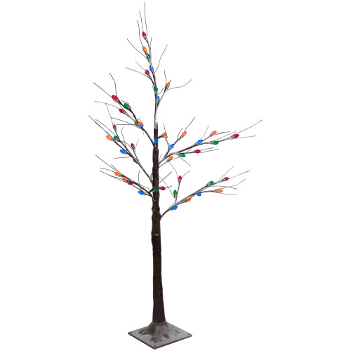 LED Lighted Frosted Christmas Twig Tree - 4' - Brown - Multi-Color lights