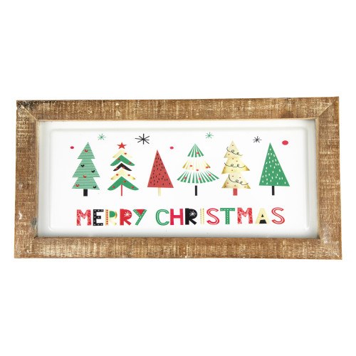 11.75" Framed Merry Christmas Trees Metal Wall Sign